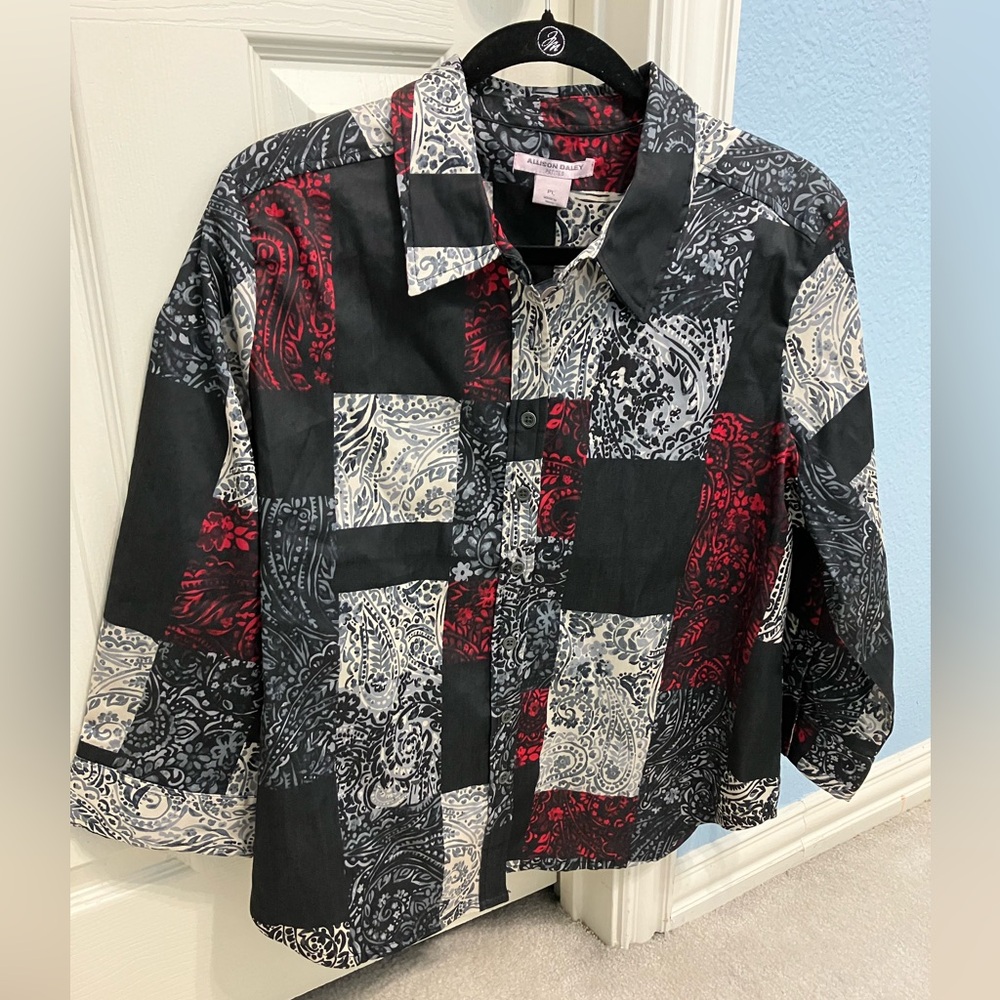 Allison Daley Patchwork Paisley Shirt - Black, Red, and White
